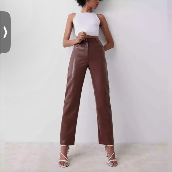 Wilfred The Melina Faux Leather Cognac High Rise Straight Leg Pant - Picture 3 of 9